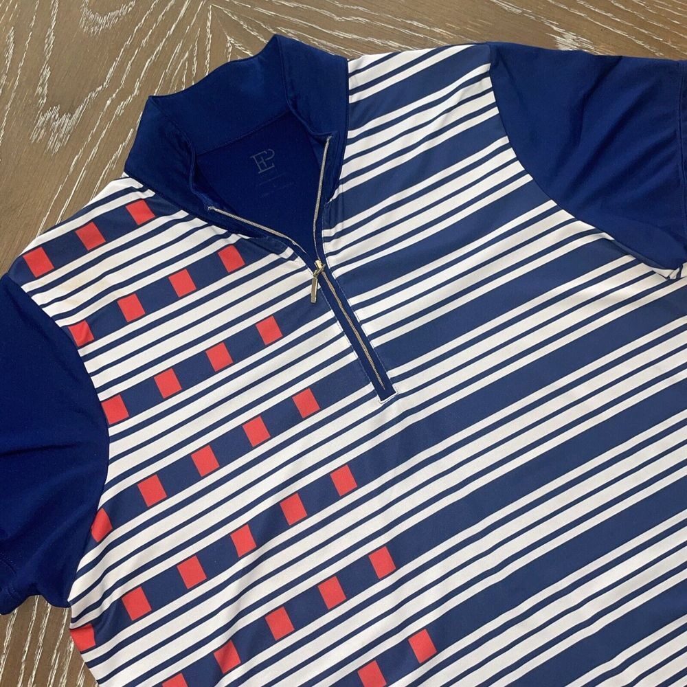EP Pro Tour Tech Shirt Womens LARGE Blue Design 1/4 Zip Mock Neck Golf EXCELLENT